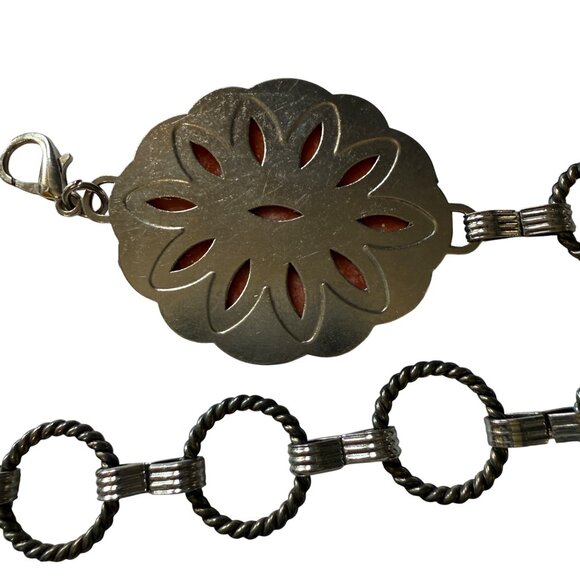 Western Style Chain Belt With Ornate Floral Medallions & Silver-Tone Finish 43” - Picture 4 of 5